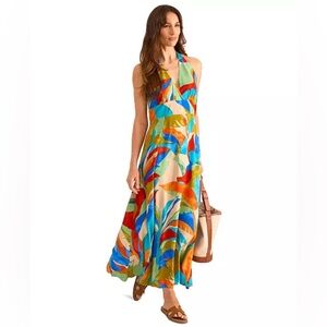 Vince Camuto Women's Leaf-Print T-Back Empire-Waist Dress maxi